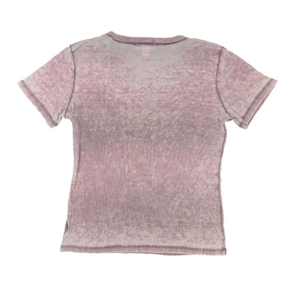 Treasure & Bond Women Medium Top Blouse V-Neck Purple Ribbed Short Sleeve Soft - Picture 2 of 6